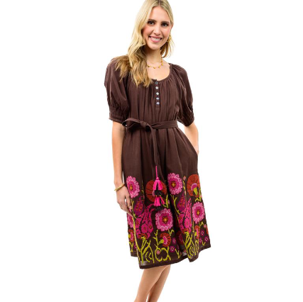 Uncle Frank Dress Cross Stitch Embroidered Brown