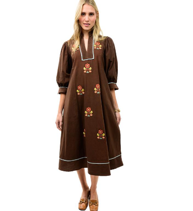 Uncle Frank Kaftan with Folkorico Embroidery COFFEE