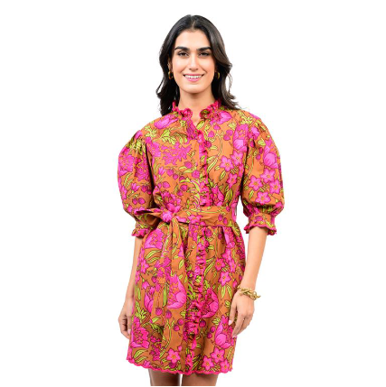 Uncle Frank Dress Tucked Front Aline BROWN