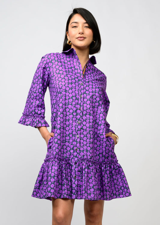 purple and navy button down dress 