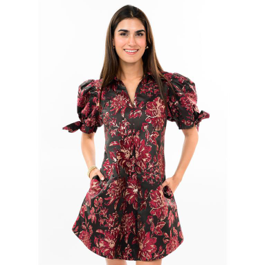 Uncle Frank DRESS BROCADE BOW SLEEVE BLACK