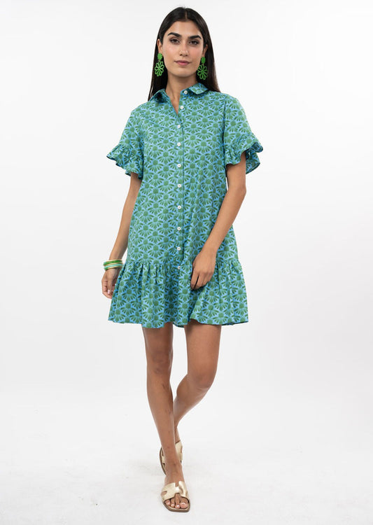 green and turquoise dress