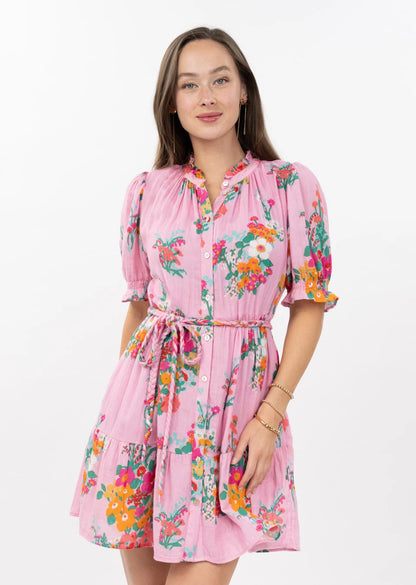 pink floral dress with self tie waist