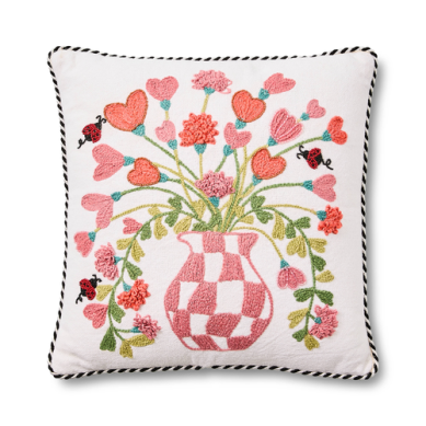Mackenzie Childs Pillow Hearts Bouquet Pink Check Throw