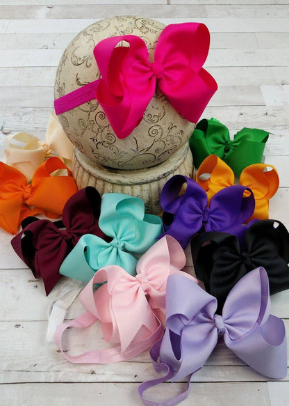 Hair Bow Classic Grosgrain - Satin Headband - 4.5"