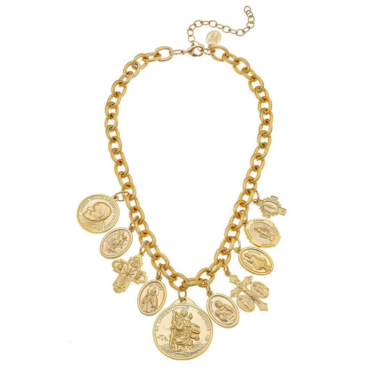 Necklace Saints Charm Gold Handcast
