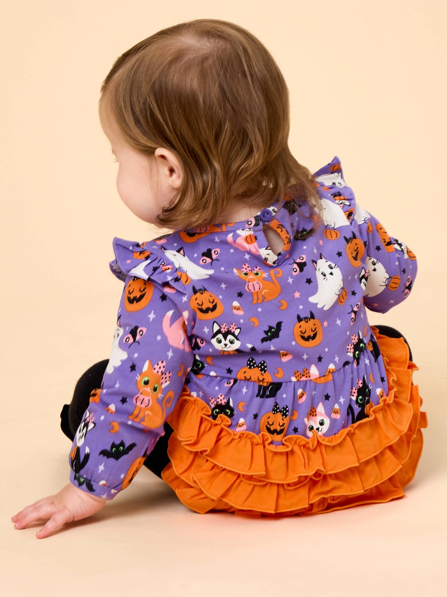 Romper Baby Boo-tiful Kittens Knit Long Sleeve Flutter Bubble Girls