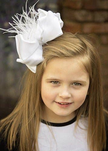 Hair Bow Solid Feather Puff Looped Knot - Alligator Clip - 5.5"