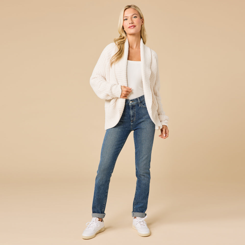 Cardigan Waffle Marshmallow Cocoon Almond