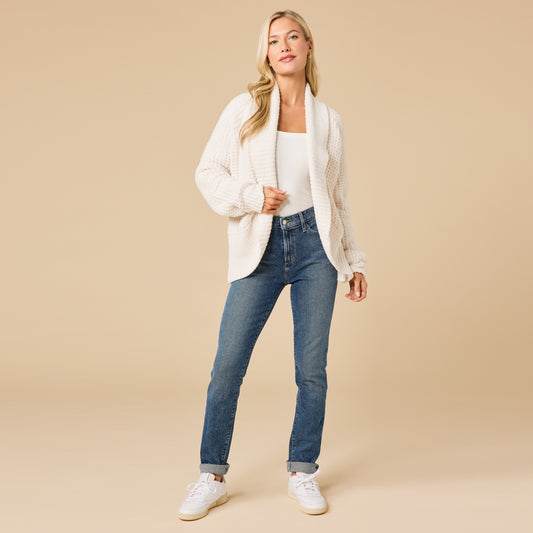 Cardigan Waffle Marshmallow Cocoon Almond