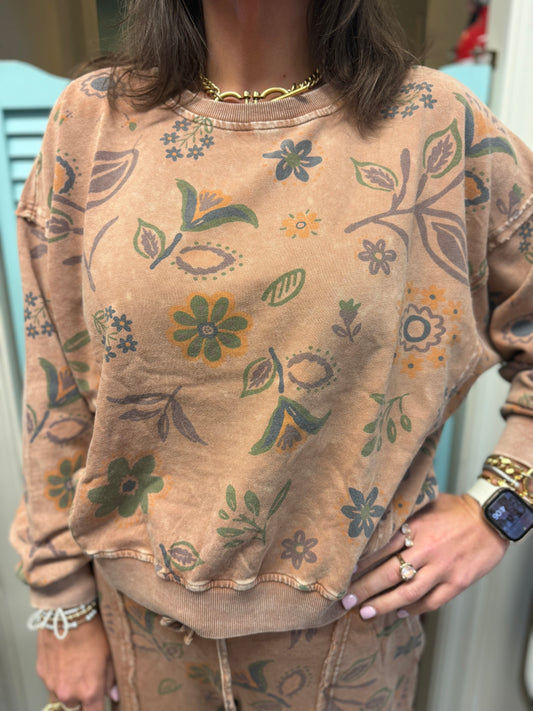 TOP FLOWER PRINT TERRY KNIT