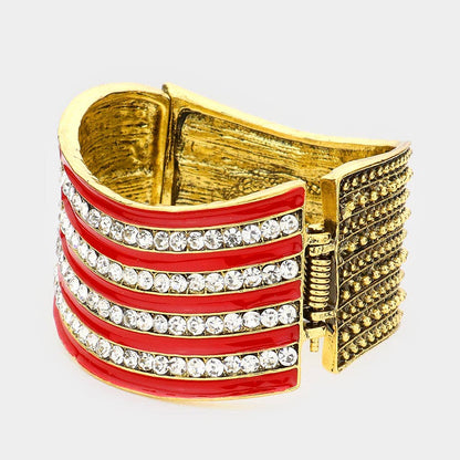 Bracelet Crystal Rhinestone American Flag Hinged