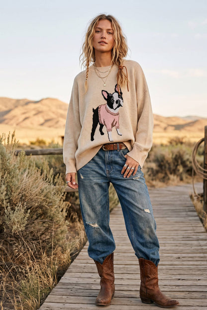 Sweater French Bulldog Graphic Oversized