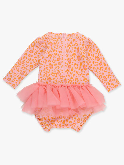 Swimsuit Pink Leopard Tulle Skirted One Piece Rash Guard Baby Girls