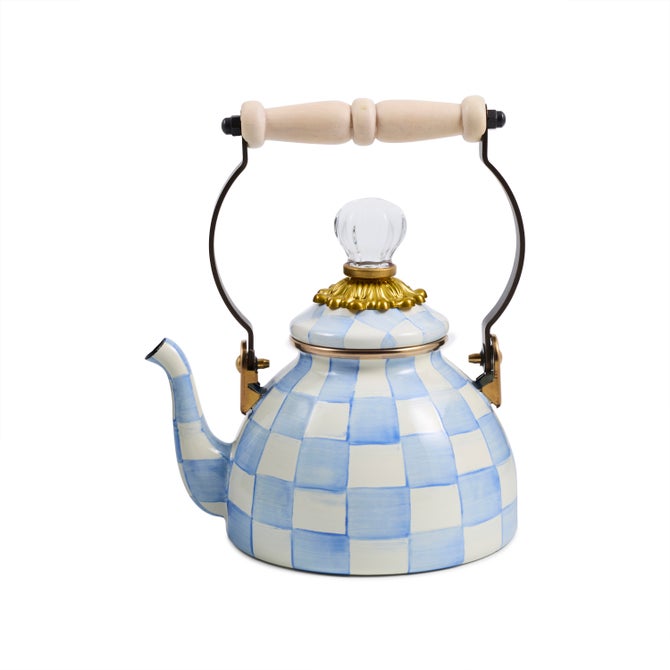 MacKenzie Childs Tea Kettle Sky Check 1-Quartt