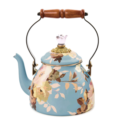 Mackenzie Childs Wild Rose Slate Tea Kettle 2QT