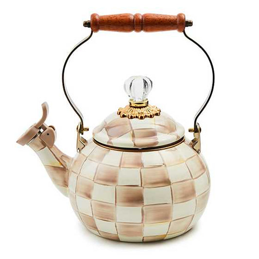 Mackenzie Childs Mocha Check Whistling Tea Kettle 