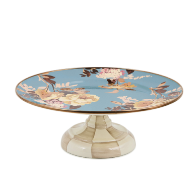 Mackenzie Childs Pedestal Platter Wild Rose Slate