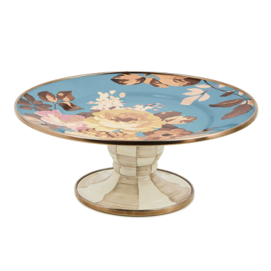 Mackenzie Childs Pedestal Platter Wild Rose Slate