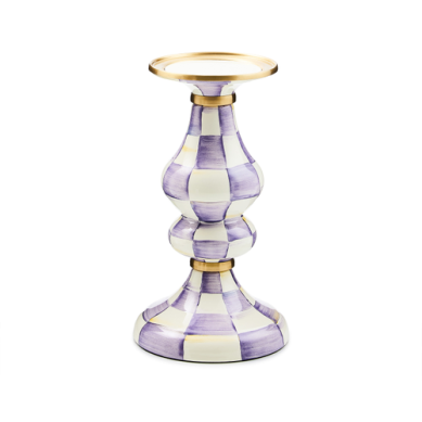 Mackenzie Childs  Pillar Candlestick Violet Check