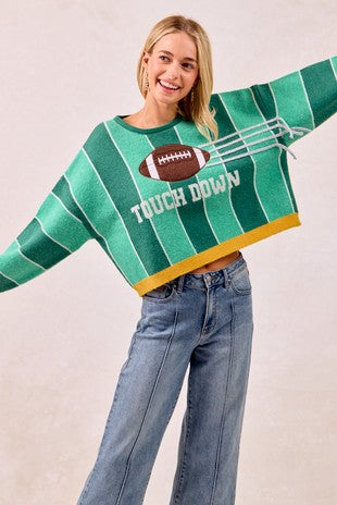 SWEATER GAMEDAY THEME STRIPE FOOTBALL PATCHED KNIT