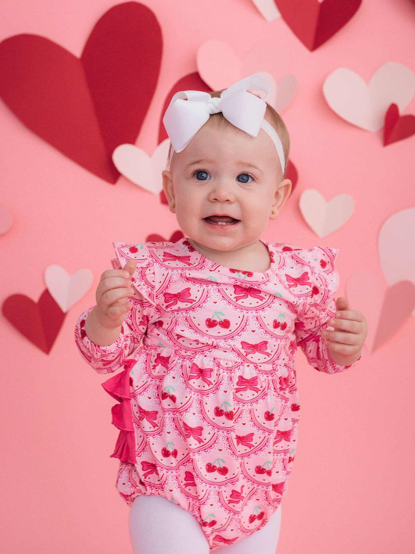 Romper Love You Cherry Much Knit Long Sleeve Flutter Bubble Baby Girls