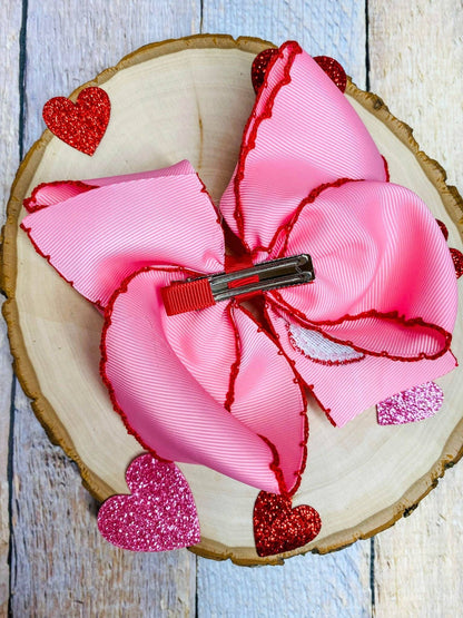 Hair Bow Valentine Doily Heart Embroidered