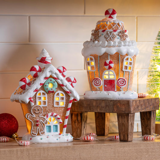 LED Round and square gingerbread house