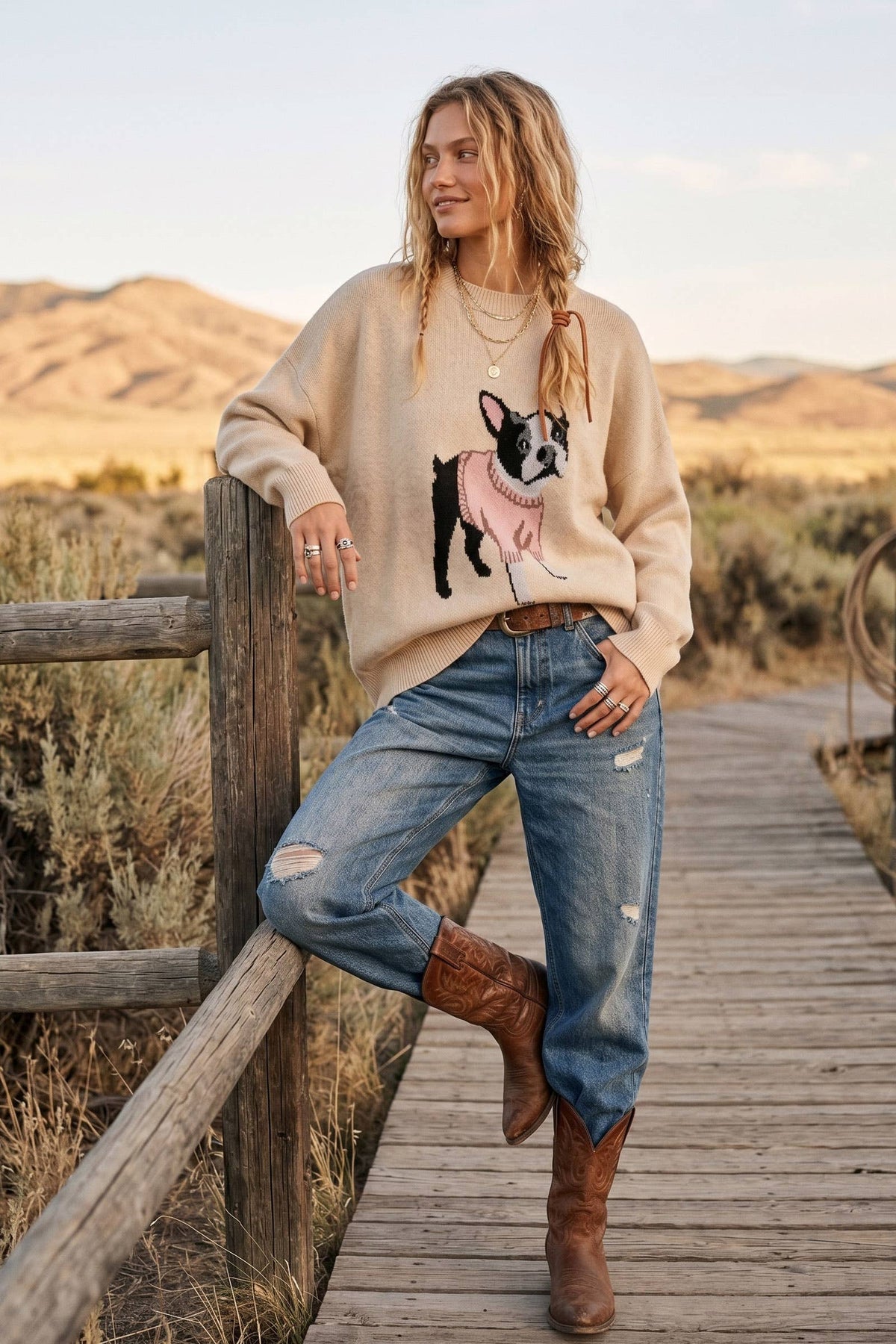 Sweater French Bulldog Graphic Oversized