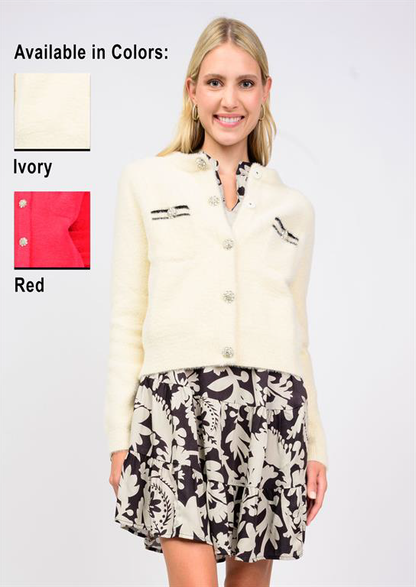 ivory cardigan with rhinestone buttons 