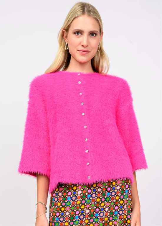 ivy jane hot pink cardigan with rhinestone buttons