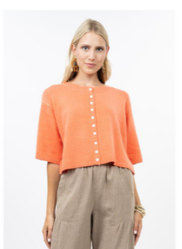orange button down cardigan 