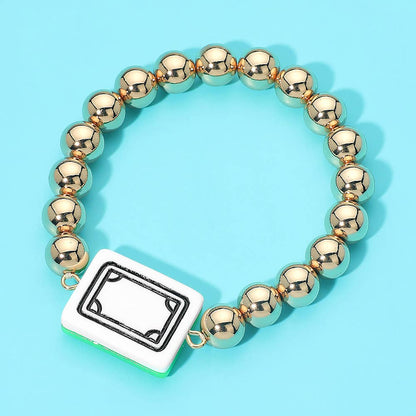 Bracelet Mahjong Tile Accent Beaded Stretch