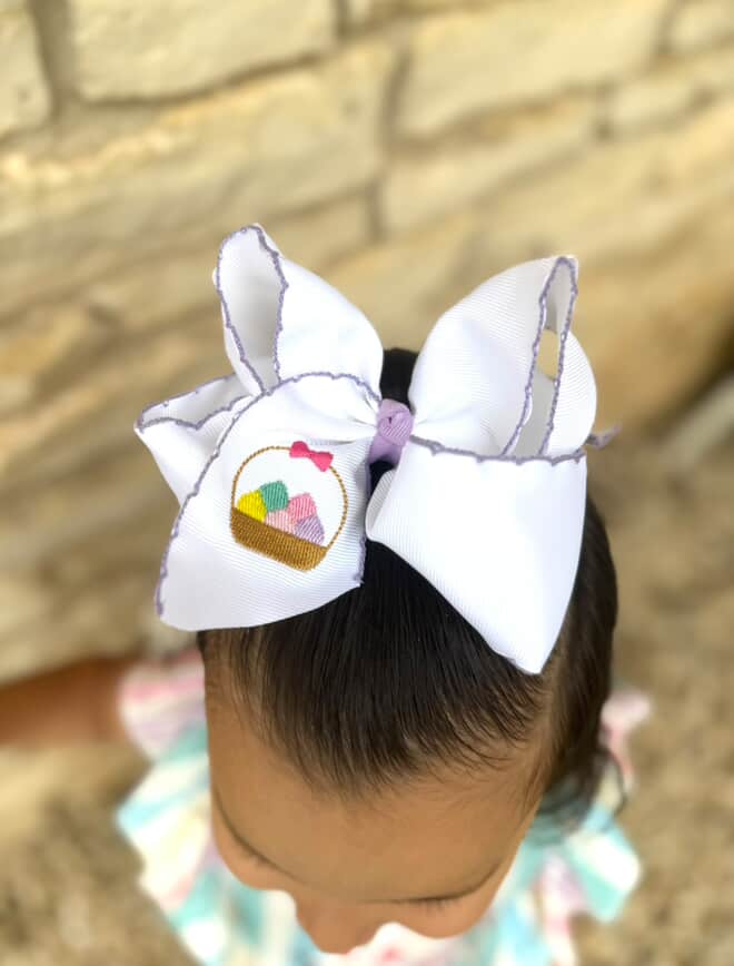 Hair Bow The Easter Egg Hunt Basket Moonstitch Embroidered