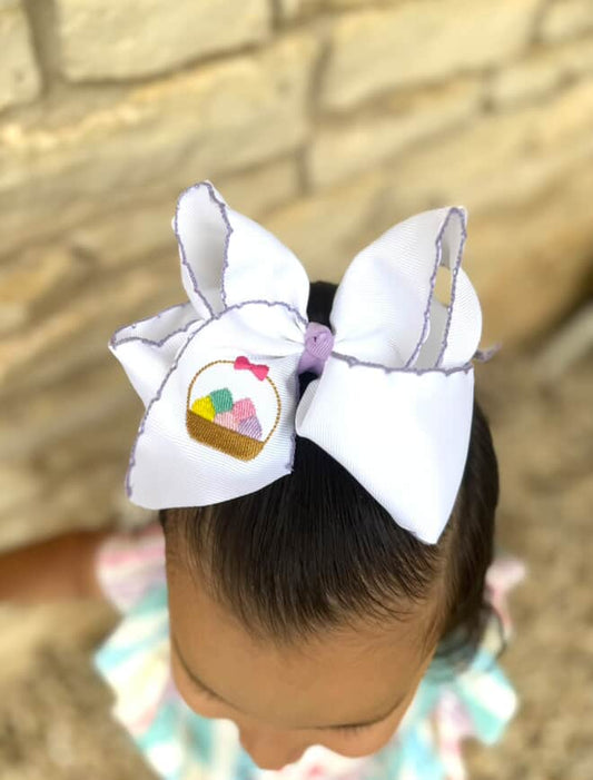 Hair Bow The Easter Egg Hunt Basket Moonstitch Embroidered