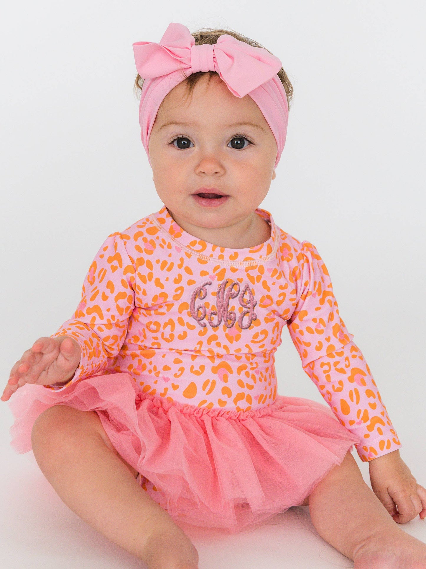 Swimsuit Pink Leopard Tulle Skirted One Piece Rash Guard Baby Girls