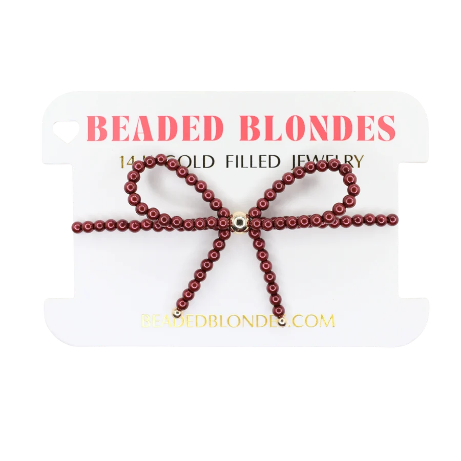 Bracelet Bow Maroon Pearl Beaded