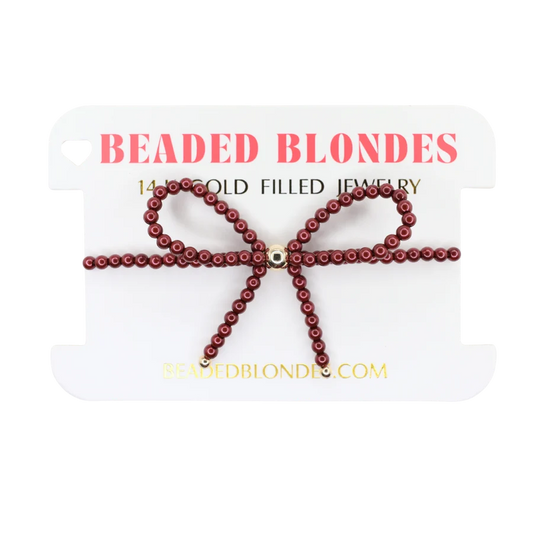 Bracelet Bow Maroon Pearl Beaded