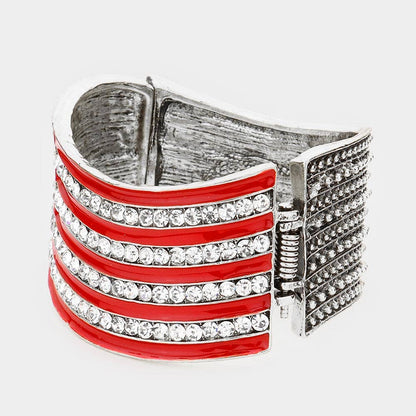 Bracelet Crystal Rhinestone American Flag Hinged