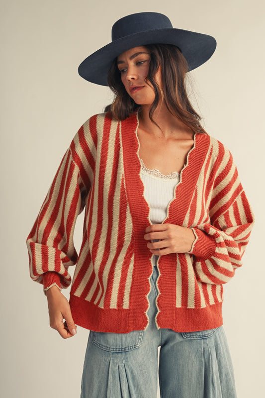 Cardigan Riviera Vertical Line Scallop Open Front