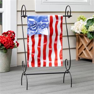 Evergreen Flag Red, White, and Bows Applique Garden