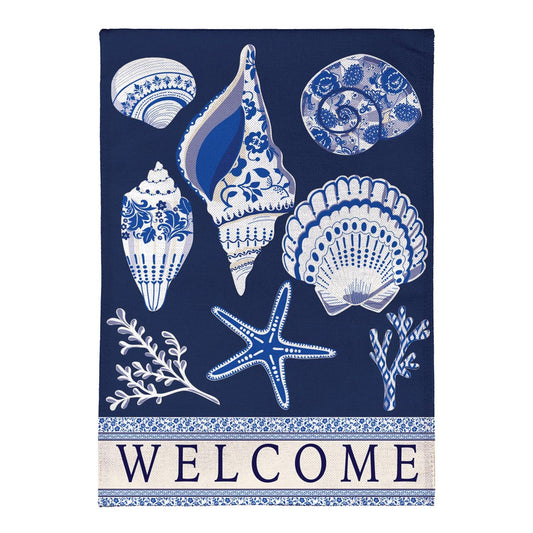 Flag Chinoiserie Seashells Burlap