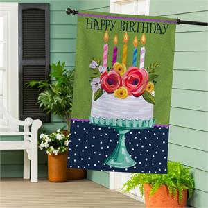 Evergreen Flag Floral Happy Birthday Cake Burlap House