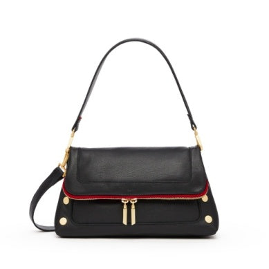 Hammitt BEVERLY MED Black / Brushed Gold Red Zip HAND BAG