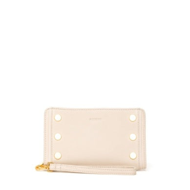cream leather wristlet wallet