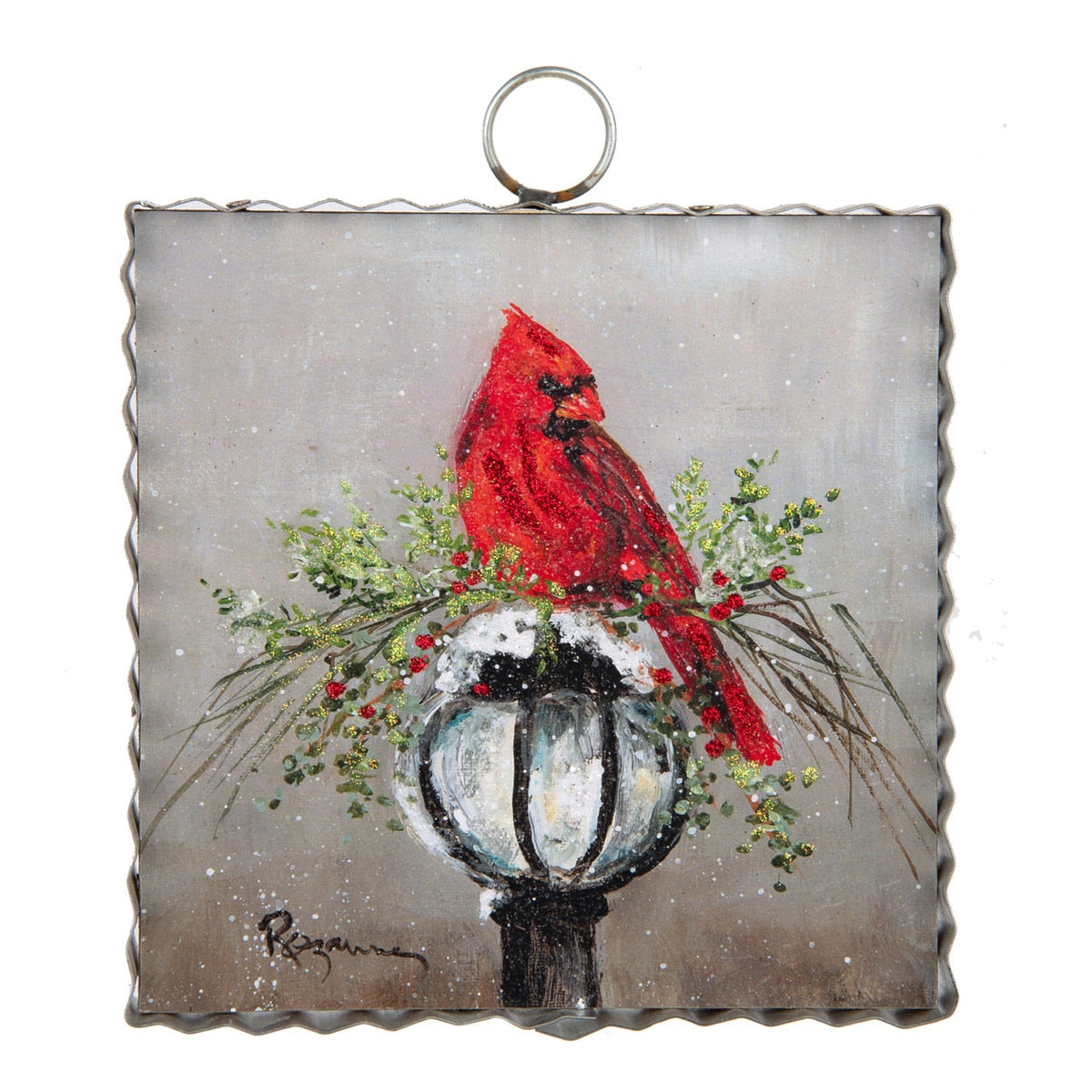 Round Top Art Mini Cardinal on Lamp Post