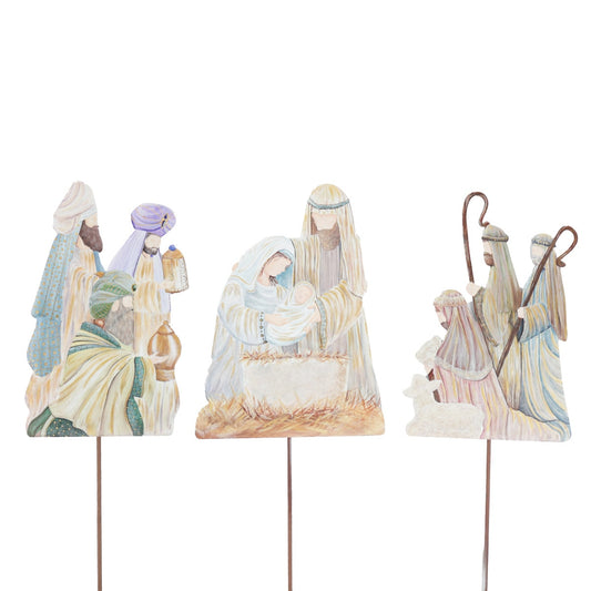 stake nativity figures round top collection 