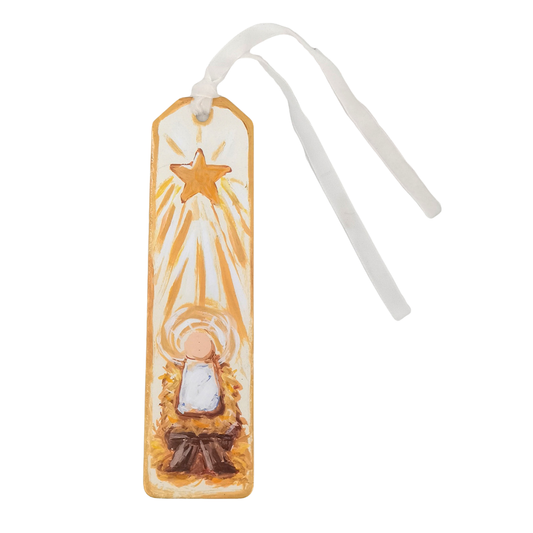 Round Top Bookmark Gold Bow Baby Jesus
