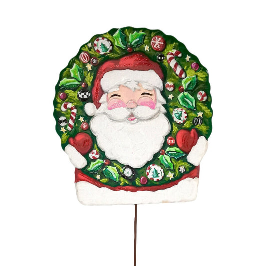 Round Top Belly Laugh Santa In Wreath