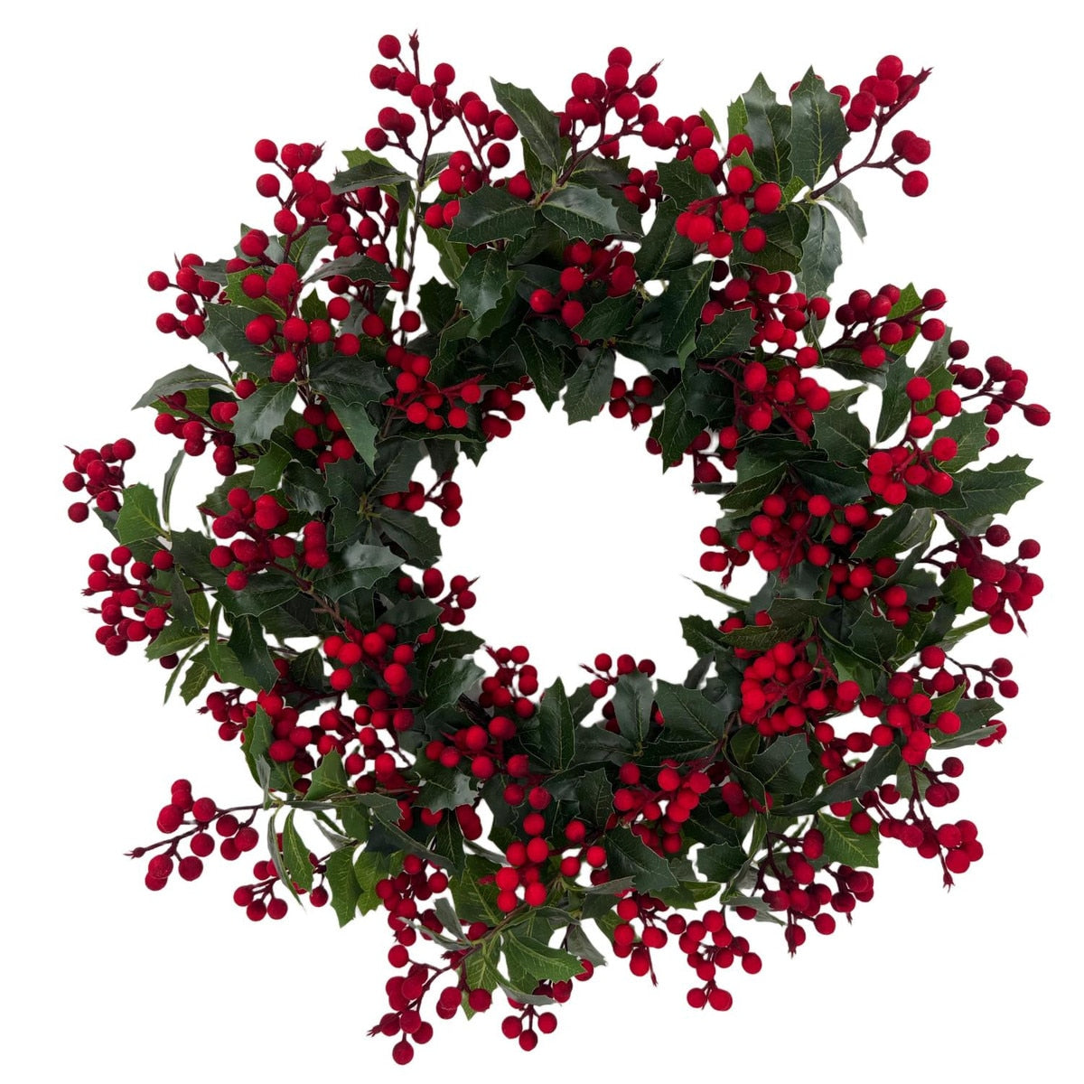 Round Top Wreath Holly & Red Berry 24"